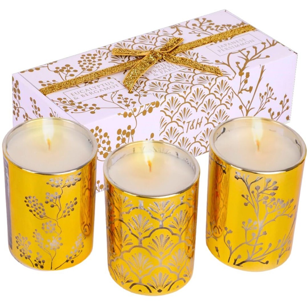 3-Piece Aromatherapy Candle Gift Set - Strawberry, Parsley, Persimmon & Eucalyptus Scents