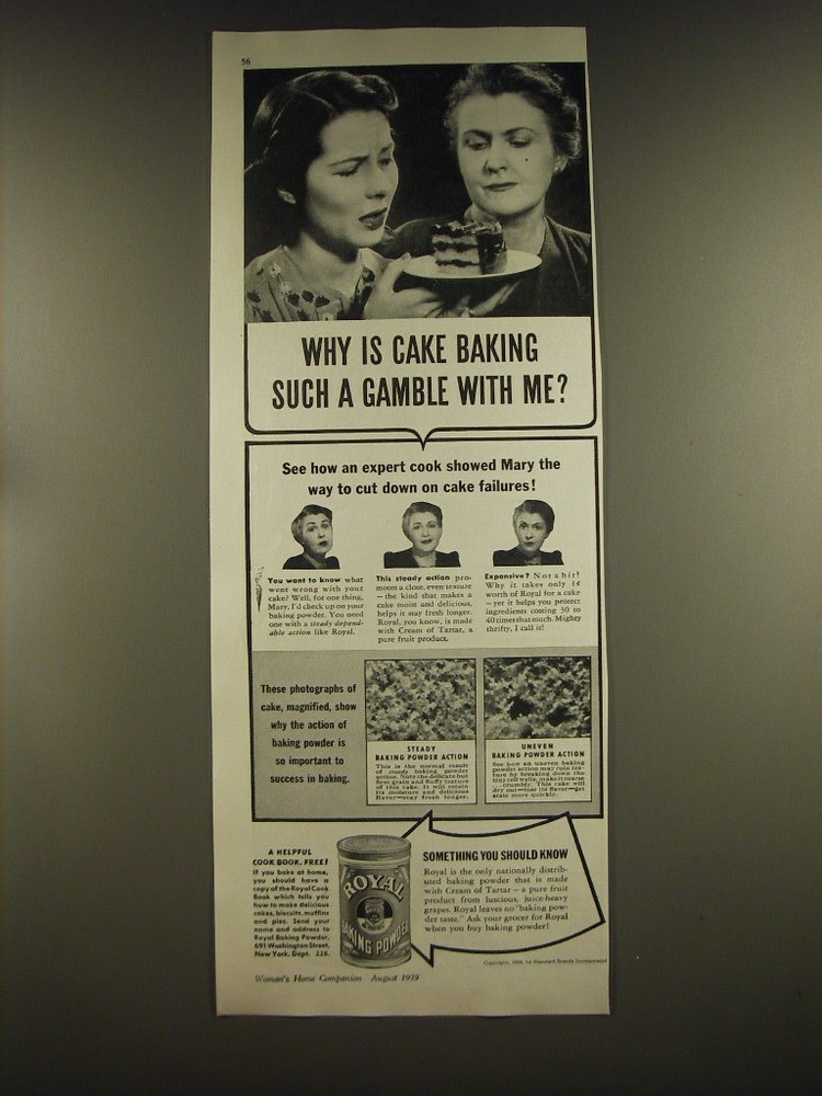 1939 Royal Baking Powder Ad - Why is cake baking such a gamble with me?