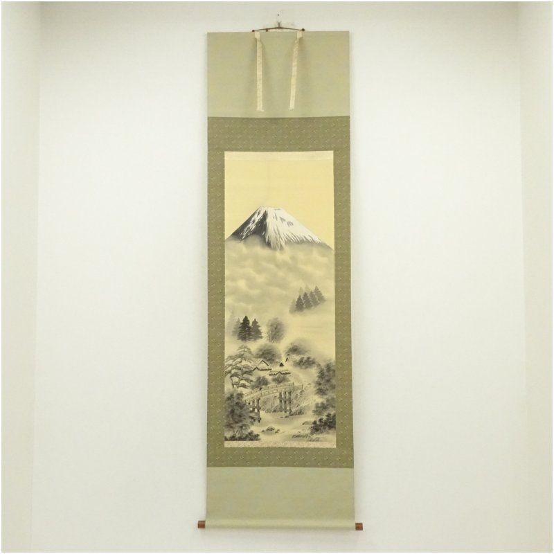 Koji Tsuboi Fuji Landscape Silk Hanging Scroll with Box Japanese Calligraphy Art
