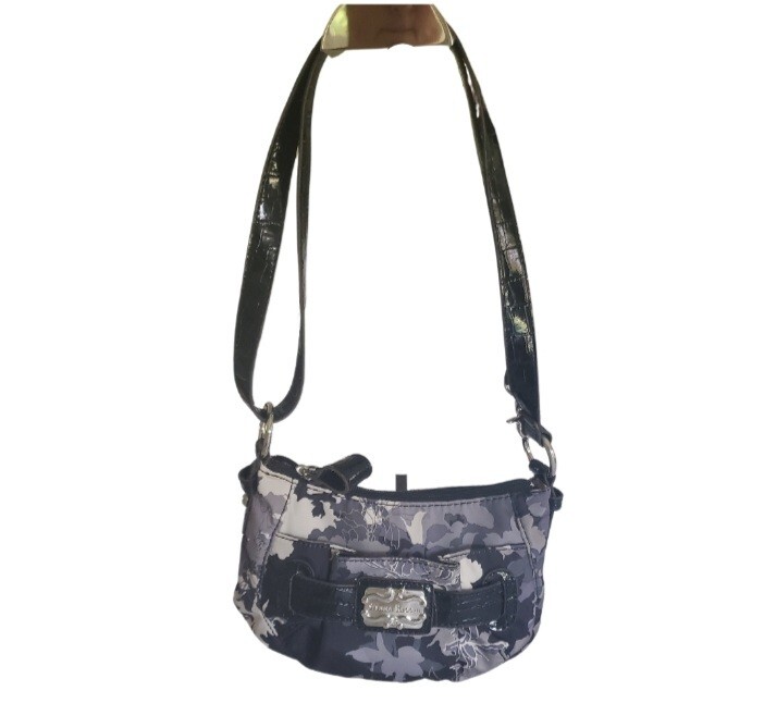 Sienna Ricchi Medium Purse Gray Multi Floral Vinyl Belted Women's Shoulder Bag