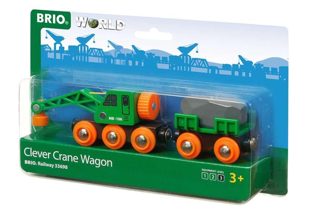 Clever Crane Wagon 4-Piece Wooden Train Set for Kids - World 33698  