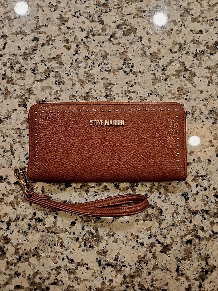 Steve Madden Brown Studded Zip-Around Wristlet Wallet