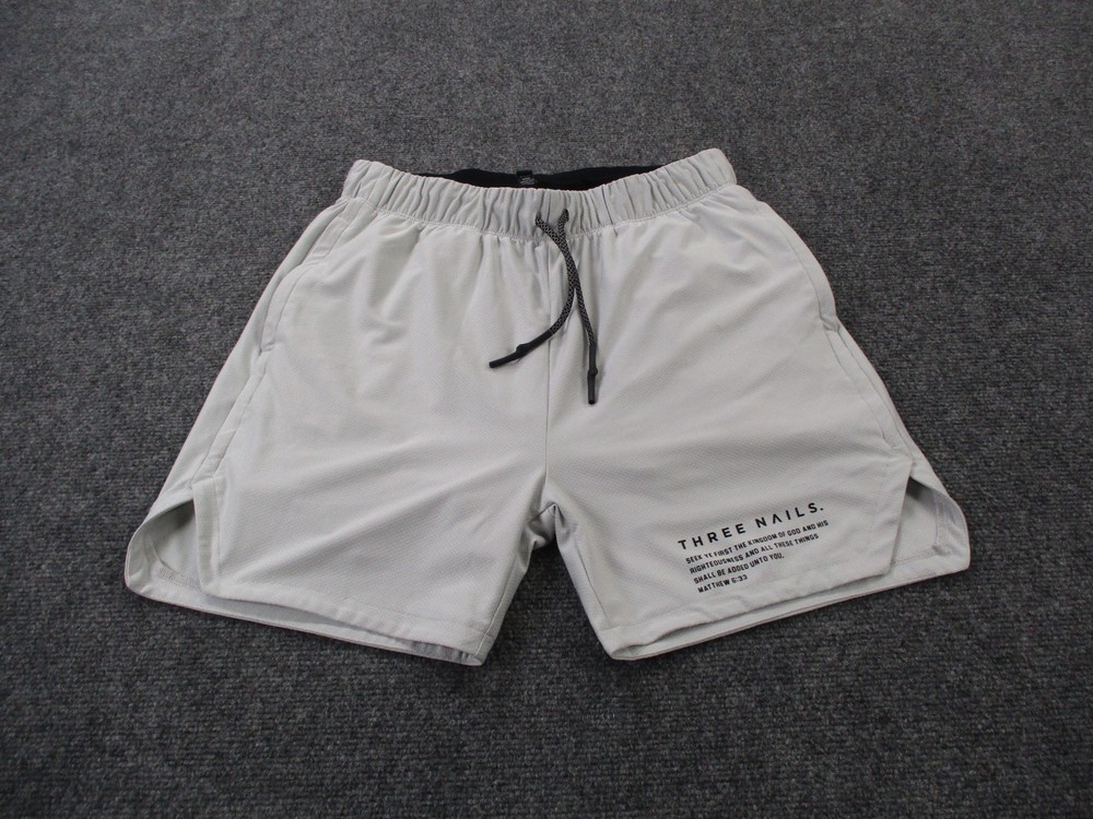 Three Nails Shorts Men M Athletic Prayer Bible Verse Performance Active Stretch