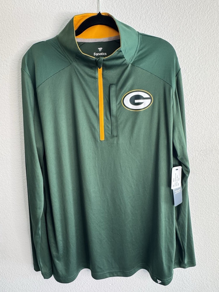 Green Bay Packers Pull Over Mens Large Majestic Cool Base Long Sleeve 1/4 Zip
