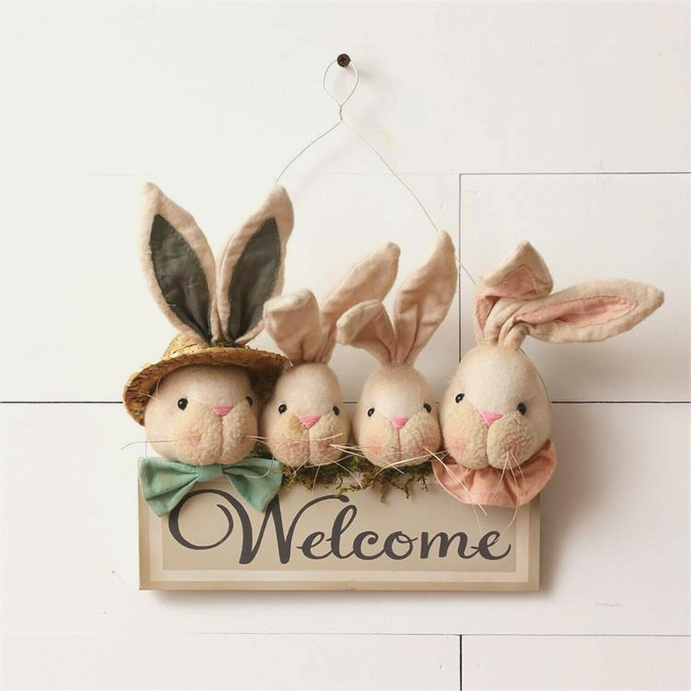 Rabbit-Themed Welcome Sign Door Hanger for Spring or Easter Decor
