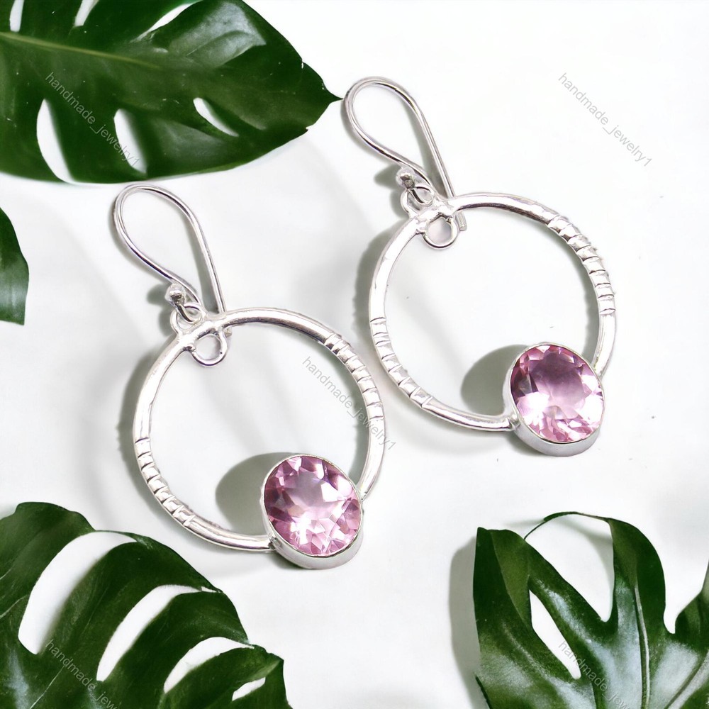 Mothers Day 925 Silver Morganite Sister Dangle Drop Earrings-image