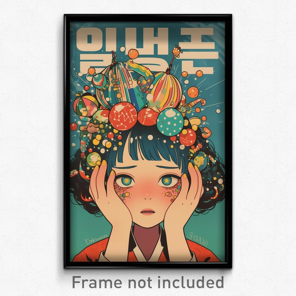 Korean Movie Poster Art Print - Humiliated Girl with Buoyant Hair Beads
