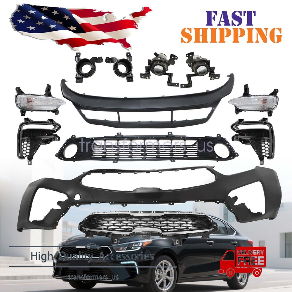For Kia Forte 2019-2021 Complete Front Bumper Grille Set W/Fog Lamp
