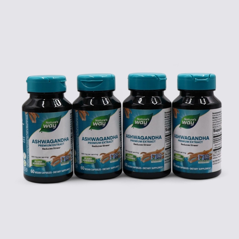 Nature's Way Ashwagandha Premium Extract Reduces Stress 60 Vegan Capsules 4-Pack