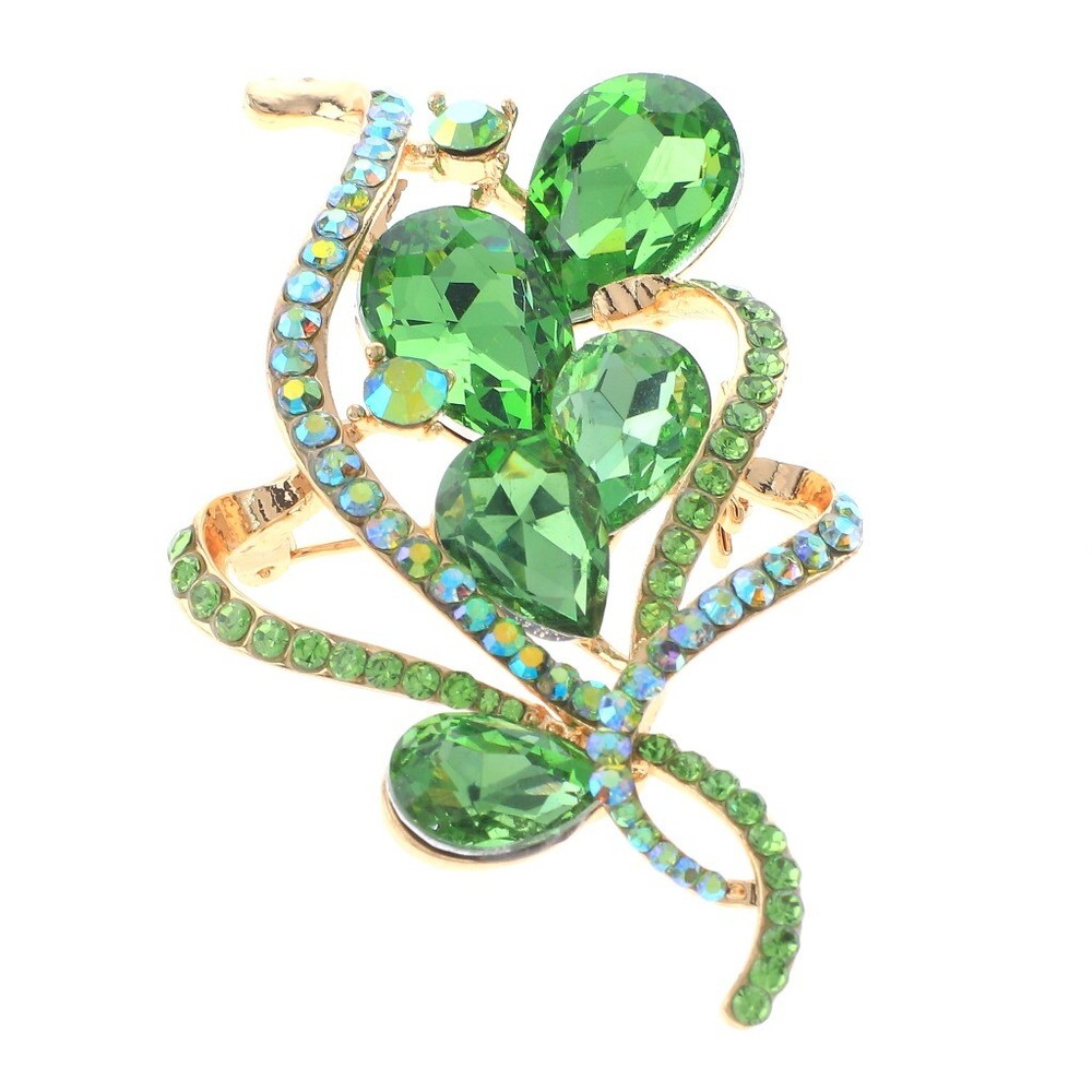 Gold Tone Metal Crystal Flower Brooch P1458-GRN