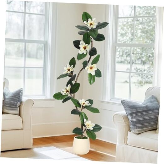 5FT Rubber Tree Artificial Plant in White Planter Pot for Indoor Decor