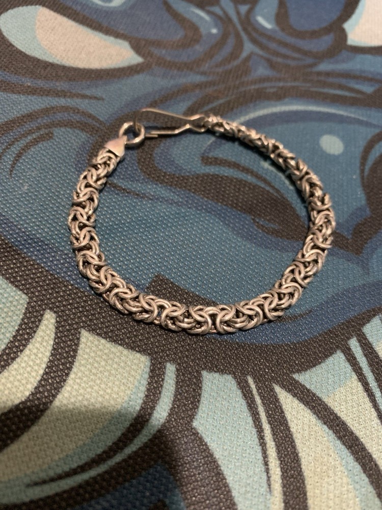 Sterling Silver 925 Byzantine Chain Bracelet 8in Hook Closure