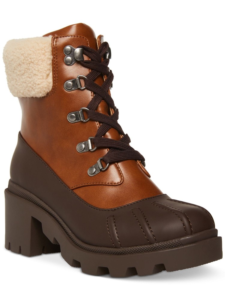 MADDEN GIRL Womens Brown Lug Sole Bubbles Round Toe Block Heel Duck Boots 6.5 M