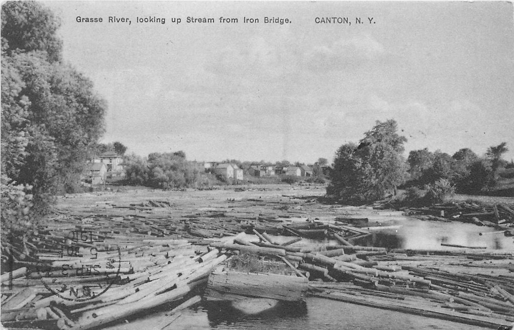 c1910 Canton New York Grasse River Iron Bridge Logging Dezell Postcard 25-7726