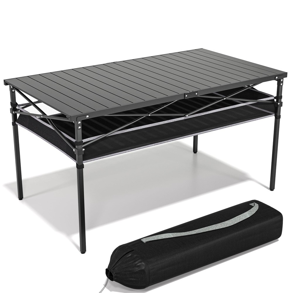 Portable Aluminum Folding Camping Table with Storage Net and Carry Bag