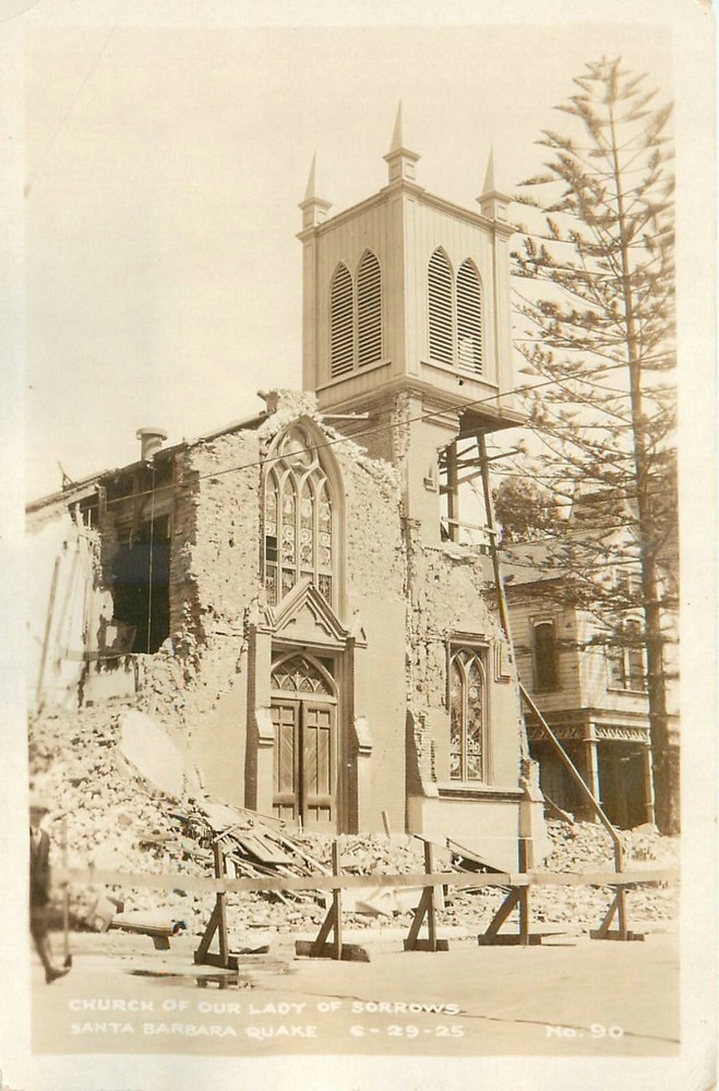 1925 Santa Barbara California Church Earthquake  Damage Postcard RPPC 24-11834