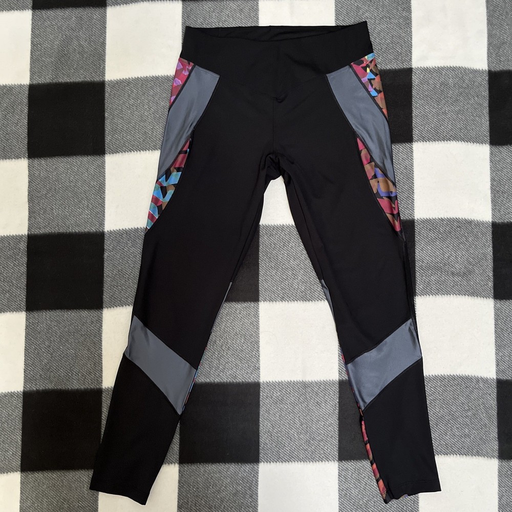 Desigual Women Black Geometric Multicolor Active Ankle Leggings