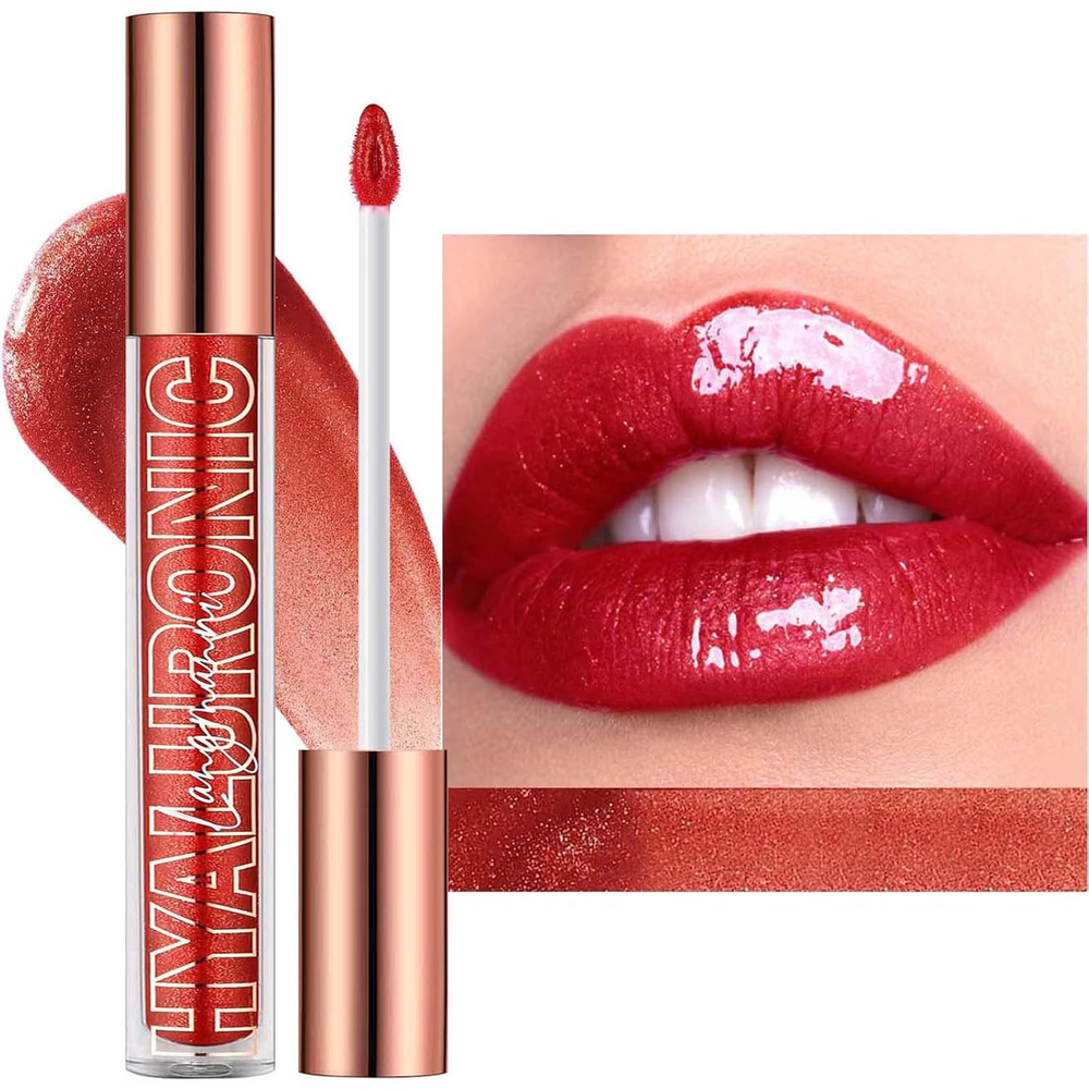 Cherry Red Lip Gloss with Plumping Effect Tinted Shimmer Moisturizing Lipstick