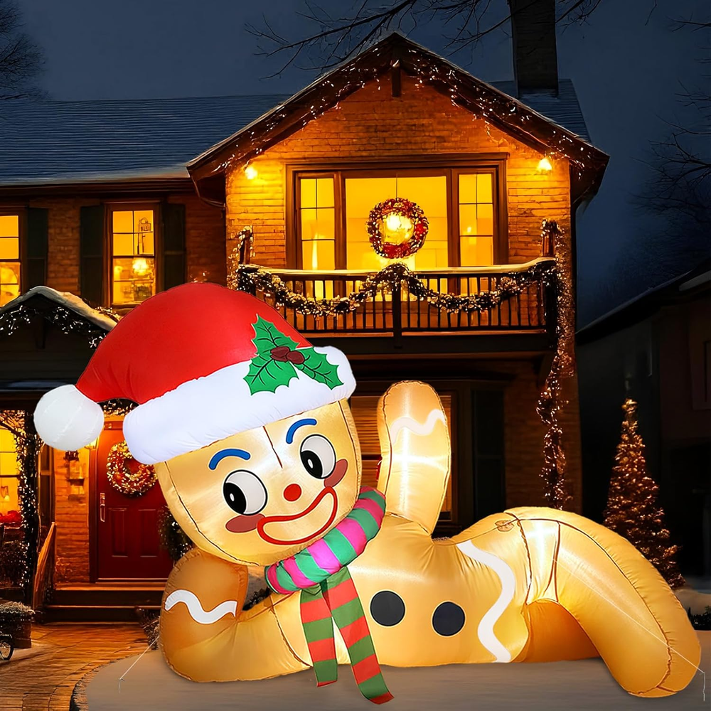 10FT Christmas Inflatables Gingerbread lyingdown 2025 NEW LED Outdoor Decoration