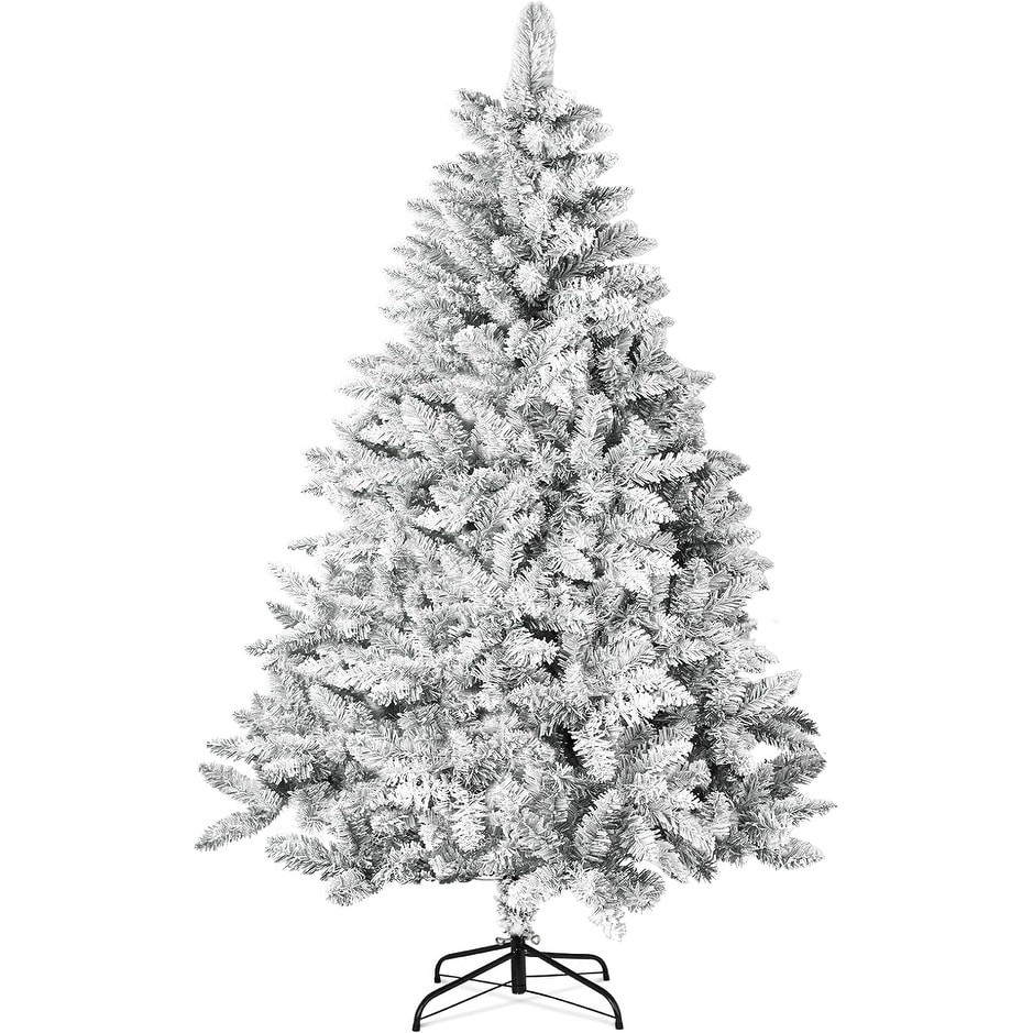 6FT Snow Flocked Artificial Christmas Tree in White Blue Pink