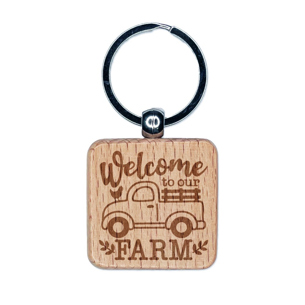 Farm-Themed Engraved Wooden Keychain Tag Charm for Your Keys