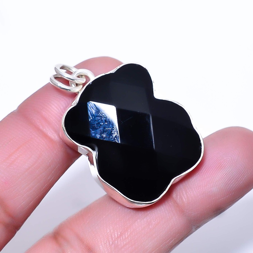 Black Onyx Brazil Gemstone Handmade 925 Sterling Silver Pendant 1.56 Inch A341