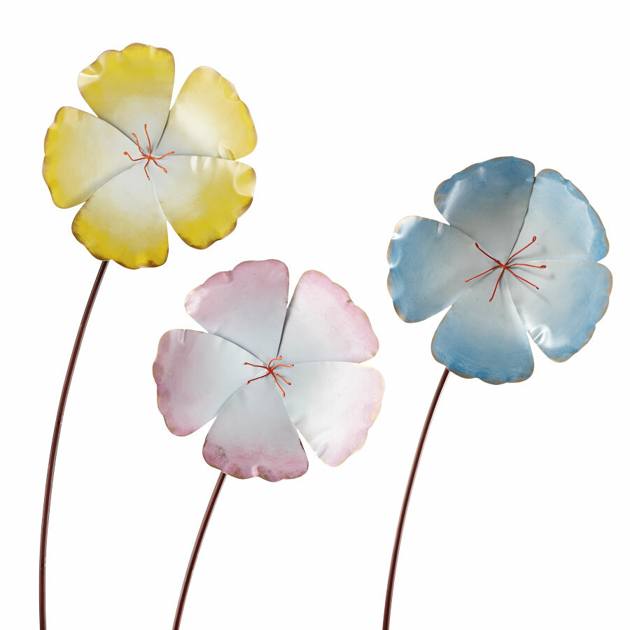 Metal Flower Curved Garden Stakes Set of 3 Yard 35