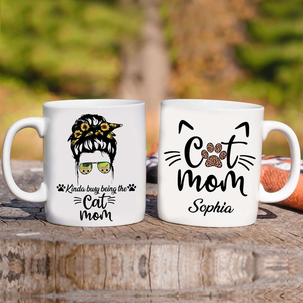 Personalized Kinda Busy Being The Cat Mom Mug Sunflowers Cat Mom Life Cat Mom
