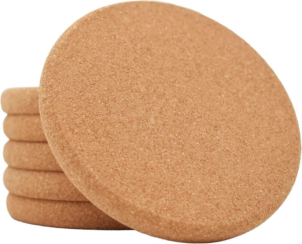 Toolmenu Cork Coasters for Drinks Absorbent - 6 Pcs 4 Inch round Edge Heat Resis