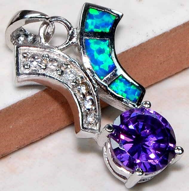 Amethyst & Australian Opal 925 Sterling Silver Pendant OP5