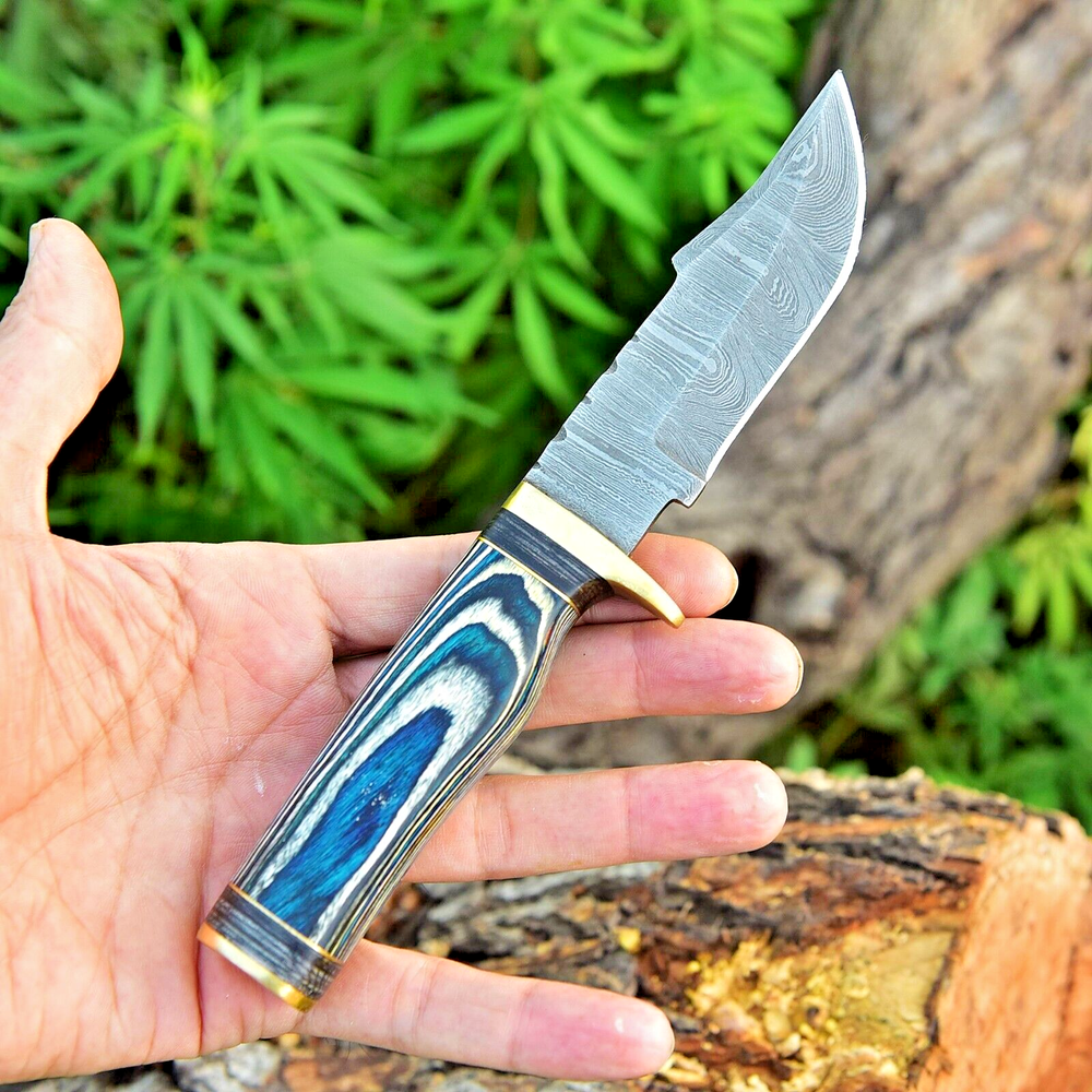 Cuchillo de supervivencia artesanal para exteriores de acero Damasco SKINNING X430