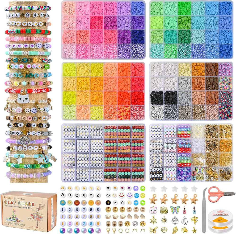 Friendship Bracelet Kit 16888 Pcs 96 Colors Polymer Clay Beads 1200 Letter DIY