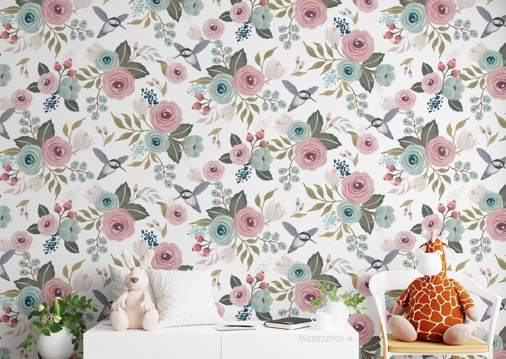 3D Flowers Birds Watercolor Pattern Wall Murals Wallpaper Murals Wall Sticker