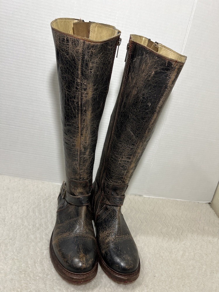 Bed Stu Cobbler Series Glaye Tall Boot Women 8.5 Black Lux Distressed Equestrian