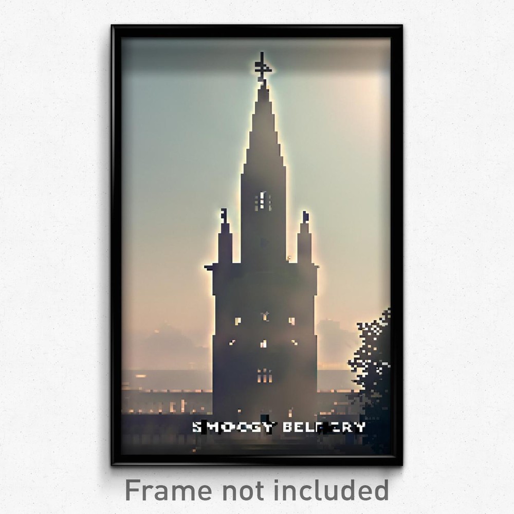 8 Bit Psychedelic Pixel Art Poster - Smoggy Belfry Trippy Video Game Print