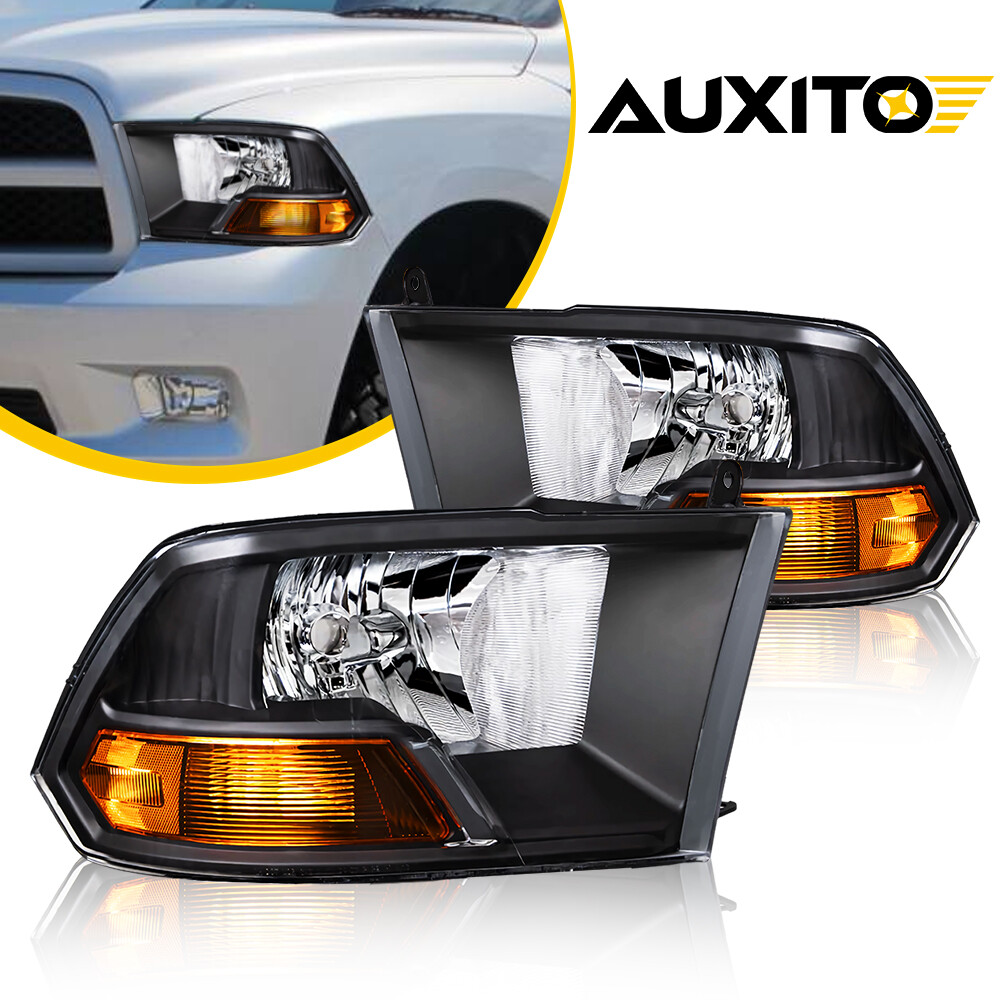 Black Headlights Assembly Amber Corner Lamps Pair For 2009-2012 Dodge Ram 15 12V