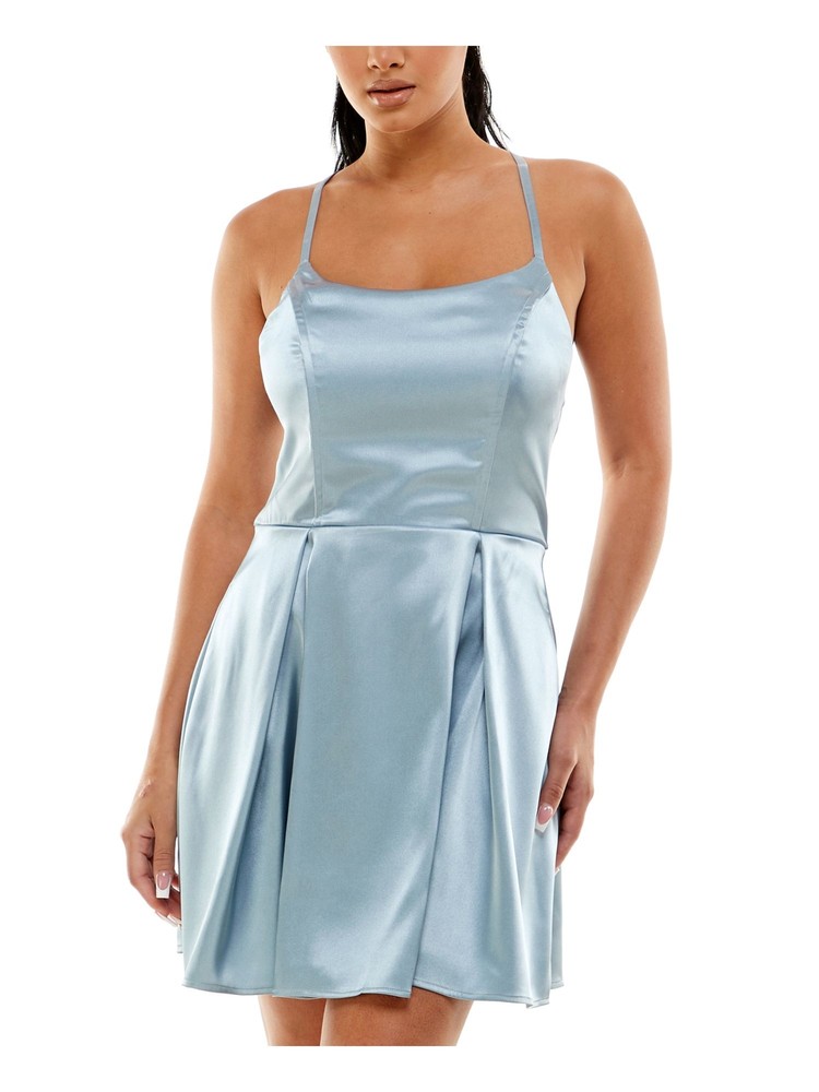 SPEECHLESS Womens Light Blue Strappy-back Satin Tie Mini Dress 9