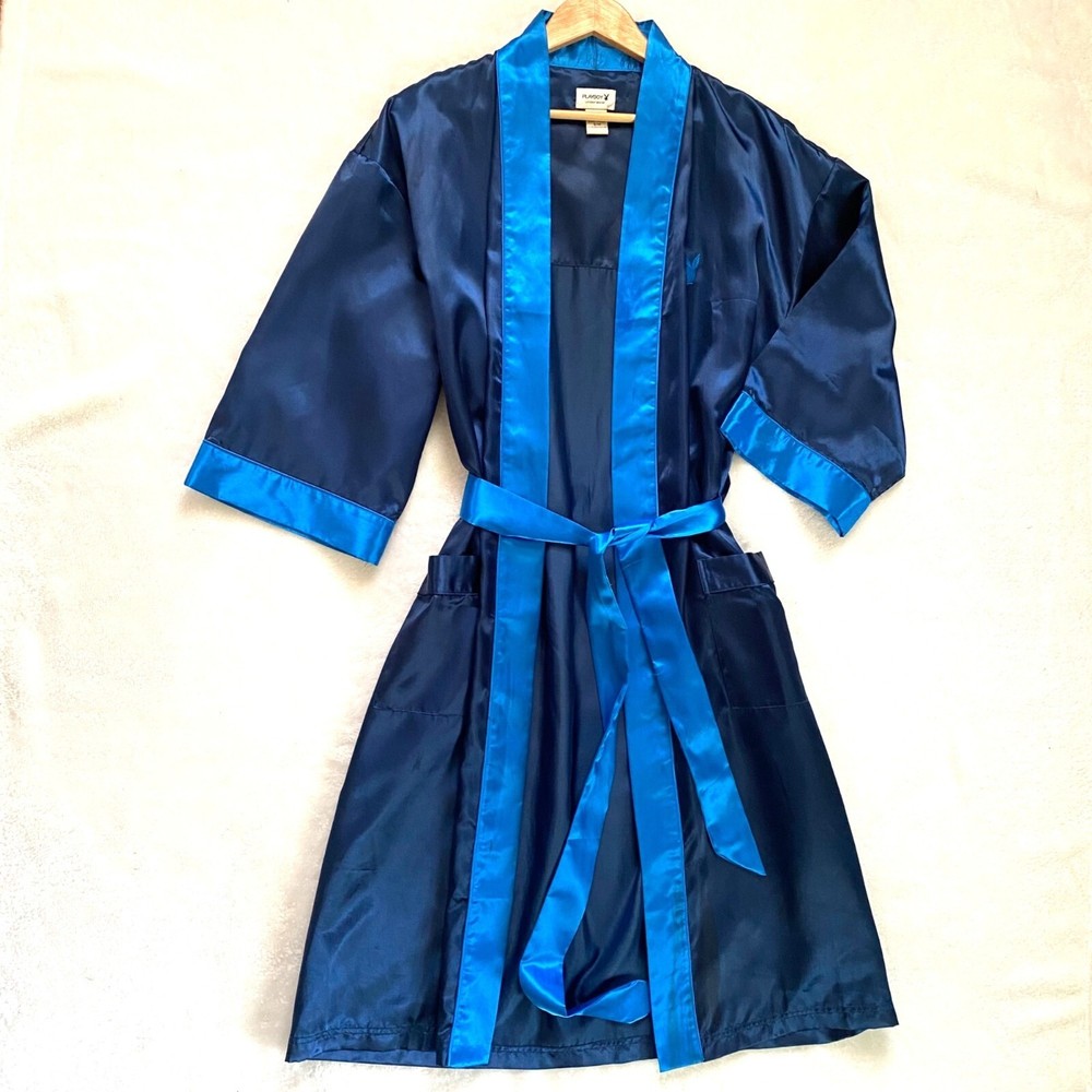 Playboy bunny silky blue robe mens size S/M polyester