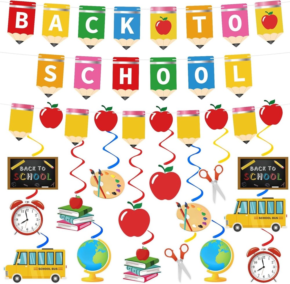 Reusable No-DIY Back to School Banner with Hanging Swag Decorations-image