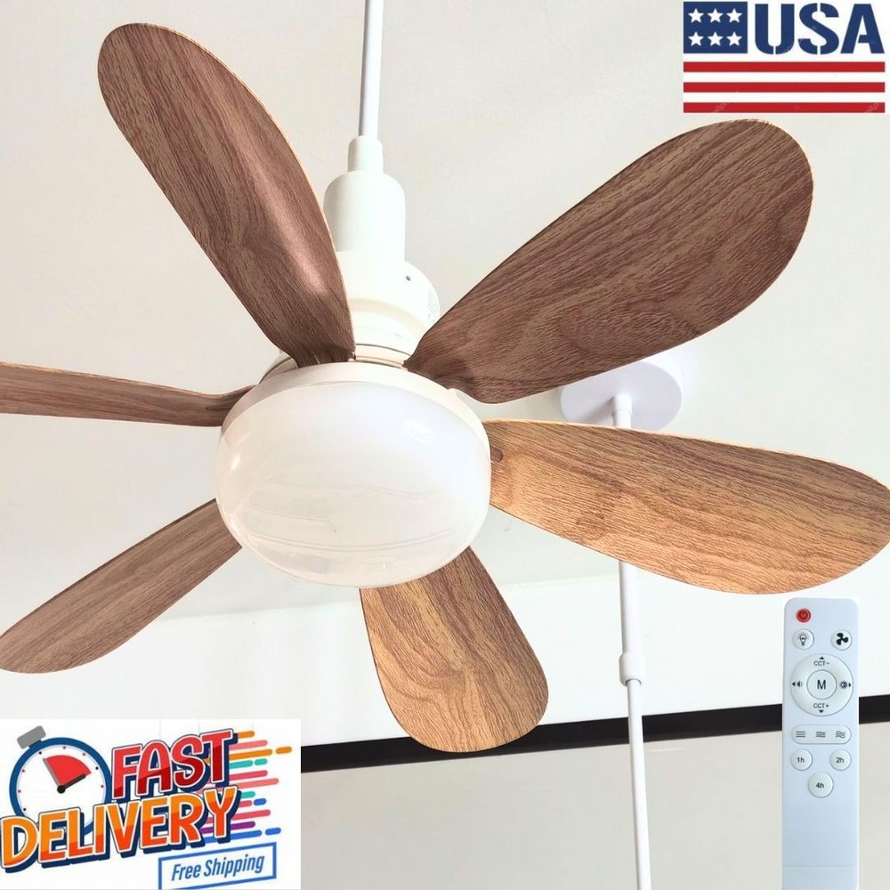 Socket Fan Light with Remote, 20.5’’ Screw in Ceiling Fan Light Bulb Fan（Brown）