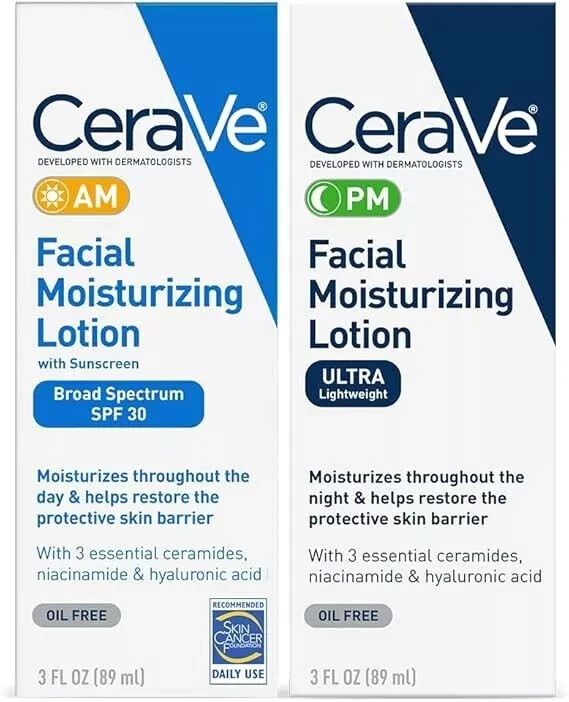 CeraVe AM/PM Facial Moisturizing Lotion Skin Care Set Ultra Lightweight 3oz New