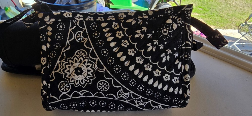 Vera Bradley Mini Trapeze Cosmetic Bag Black Bandana Medallion