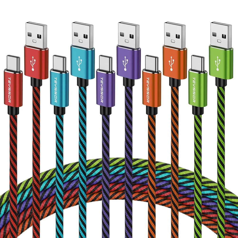 10FT 5-Pack USB C Cable Nylon Braided A to Type C Fast Charging Multicolor