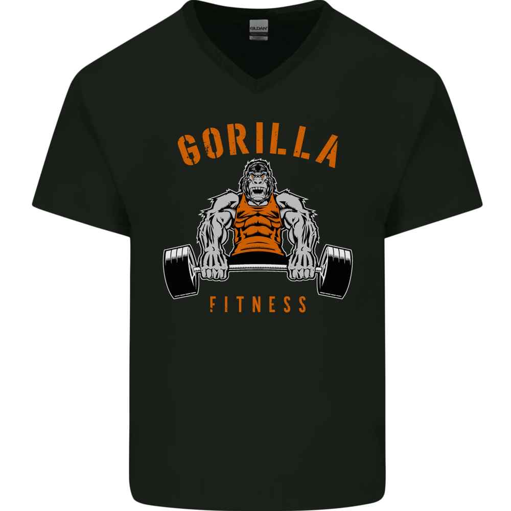 Gym Gorilla Fitness Bodybuilding Training Mens V-Neck Cotton T-Shirt