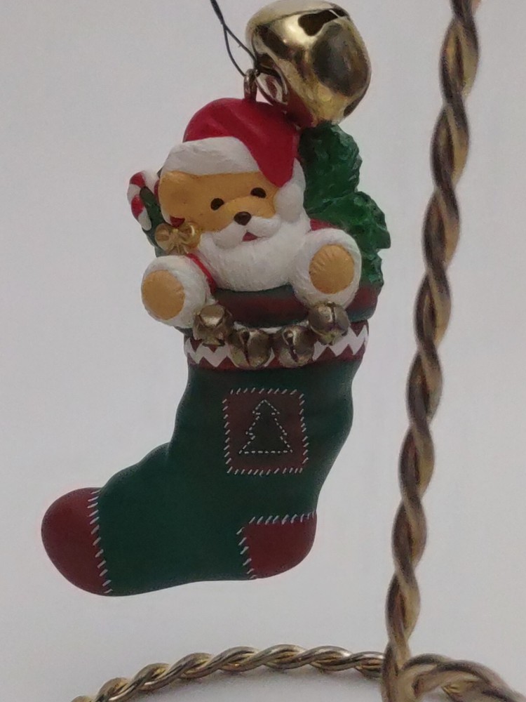 Hallmark Keepsake 1996 Christmas Ornament Santa Claus Teddy Bear Green Stocking