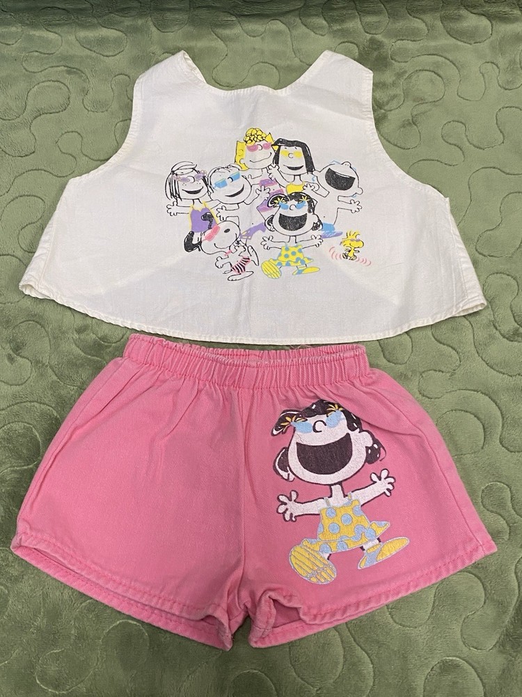 60/70s Peanuts Girls Outfit, Lucy Pink Shorts, 3T, Snoopy By Buster Brown