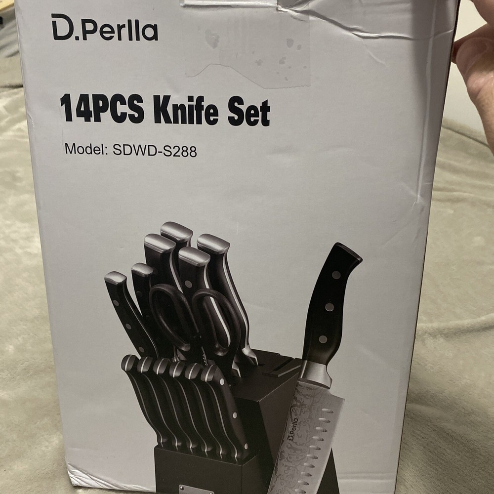 D.Perlla Knife Set, 14PCS German Stainless Steel Kitchen Knives Block Set wit...