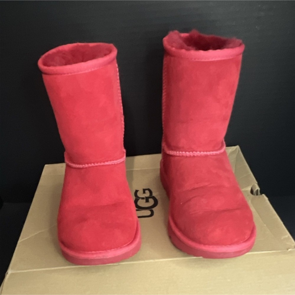 UGG Kids' Classic II Red Suede Snow Boots Size 4, Mid-Calf Pull On, 1017703K