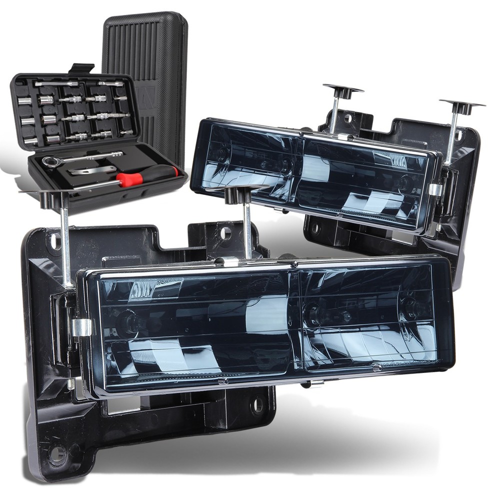 1992-1999 Chevy Tahoe Yukon Suburban GMT400 Smoked Headlight with Tool Box