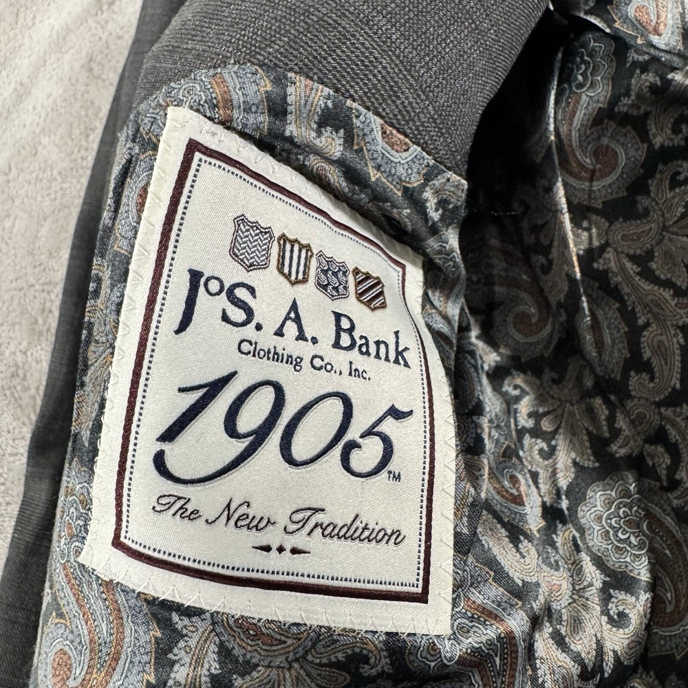 JOS. A BANK Gray Plaid Wool SUIT jacket Mens 52R Tradional fit